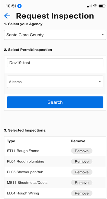 Mobile Inspection App - Request Information screen