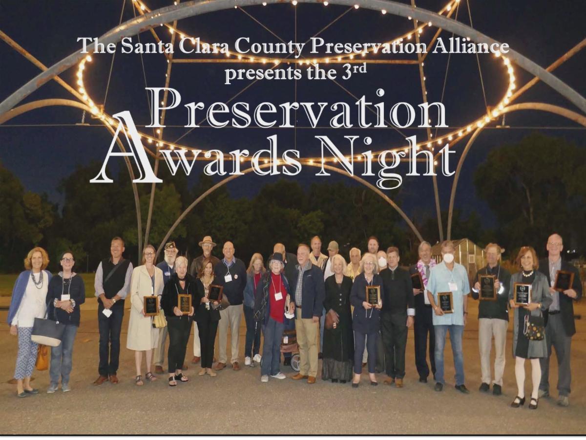 A trophy, QR code, and information about the Preservation Awards Night